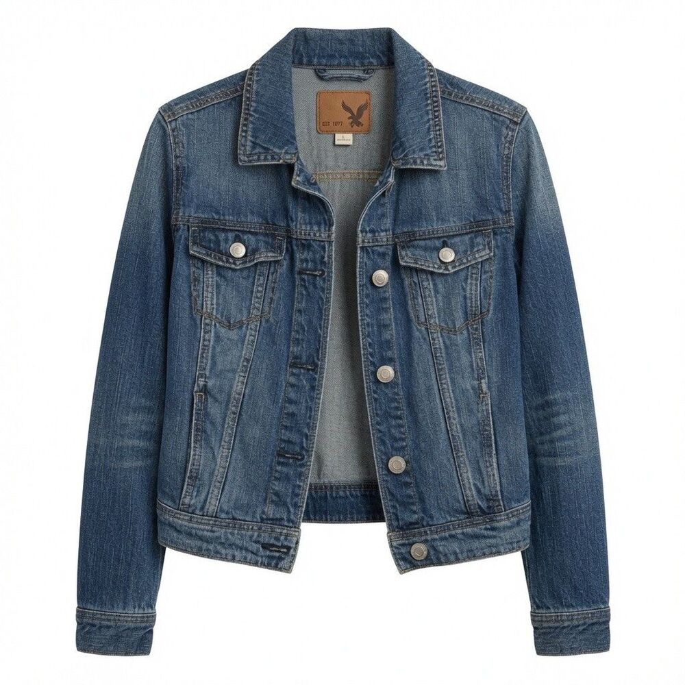American Eagle Jean Jacket Womens Sz S Juniors Cropped Blue Denim Vtg Y2K Style